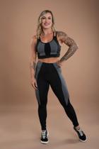 Conjunto Fitness Feminino Calça Legging Cintura Alta Detalhe Recorte E Top Cropped Trançado Costas Academia F7 NEW STYLE