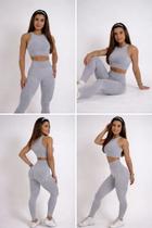 Conjunto Fitness Feminino Cinza Cintura Alta -