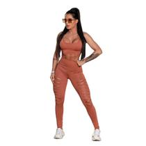Conjunto Fitness Feminino com Calça Legging Giletada e Top