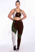 Conjunto Fitness Feminino Com Top Roupa Academia Tricolor