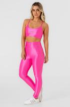 Conjunto Fitness Feminino Legging Bolso e Top cor rosa tamanho G