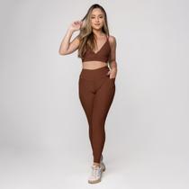 Conjunto Fitness Feminino Legging e Top 3 em 1 Textura Canelado