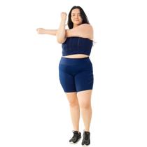 Conjunto Fitness Feminino Plus Size G1 Top e Short Compressão Preto ou Azul Marinho
