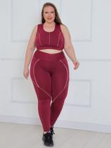 Conjunto Fitness Feminino Plus Size Vinho G1 48-50 Top e Legging com Bolso Conjunto Fitness Feminino Plus Size Vinho G1 48-50 Top e Legging com Bolso