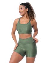 Conjunto Fitness Feminino Poliamida Cós Alto Modelador Zero Transparência Academia Treino Bojo Removível