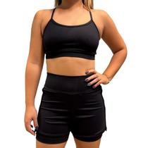 Conjunto Fitness Feminino Poliamida - Short Duplo Cós Alto + Top - Zero Transparência - Academia/Treino