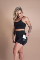 Conjunto Fitness Feminino Short Cintura Alta Com Bolso Tela E Top Cropped Alcinha Moda Academia Treino F7 NEW STYLE
