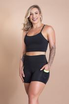 Conjunto Fitness Feminino Short Cintura Alta Com Bolso Tela E Top Cropped Alcinha Moda Academia Treino F7 NEW STYLE