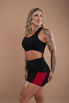 Conjunto Fitness Feminino Short Cintura Alta Com Bolso Tela E Top Nadador Liso Academia Treino Corrida F7 NEW STYLE