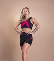 Conjunto Fitness Feminino Short Com Bolso Cintura Alta E Top Cropped Faixa Ombro Moda Academia F7 NEW STYLE