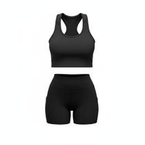 Conjunto Fitness Feminino Short Com Bolso e Top Academia Liso Básico