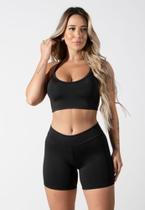 Conjunto Fitness Feminino Short Curto Suplex e Top Alcinha Fina Sem Bojo cor preto tamanho GG Conjunto Fitness Feminino Short Curto Suplex e Top Alcinha Fina Sem Bojo cor preto tamanho GG