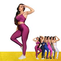 CONJUNTO Fitness Feminino TOP ALÇA FINA + Calça LEG BÁSICA Sports Treino Tecido Premium 877