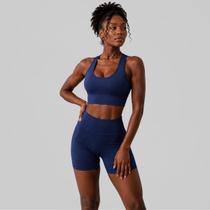 Conjunto Fitness Feminino Top E Short Canelado Poliamida