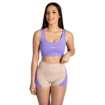 Conjunto Fitness Feminino Top e Short Suplex Poliamida Azul/Pink