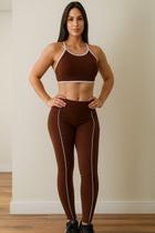 Conjunto Fitness Feminino Top + Legging Marrom Tamanho Único