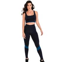 Conjunto Fitness Mix Color Azul Legging E Top Academia