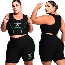 Conjunto Fitness Plus Size (44 ao 54) Suplex Premium Top e Short Ciclista Feminino Curves