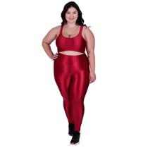 Conjunto Fitness Plus Size Cós Alto Top de Academia e Calça Cintura Alta Barbara