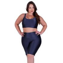 Conjunto Fitness Plus Size Top com Bojo Removível e Bermuda Cintura Alta 3D Adulto Feminino Bruna