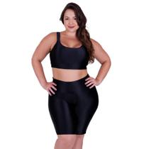 Conjunto Fitness Plus Size Top com Bojo Removível e Bermuda Cintura Alta 3D Adulto Feminino Bruna