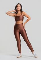 Conjunto Fitness Poliamida Calça e Top Texturizado com Brilho Marrom Salvatore