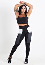 Conjunto Fitness Racy Calça Legging Com Bolso de Tela + Cropped com Elásticos REF: CCA8