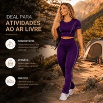 Conjunto Fitness ROXO Feminino Cintura Alta Top Cropped e Calça Legging Suplex Academia Exercícios - Conjunto Fitness ROXO Feminino Cintura Alta Top Cropped e Calça Legging Suplex Academia Exercícios -