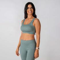 Conjunto Fitness Short E Top Alça Canelado Cinza Alma Genius