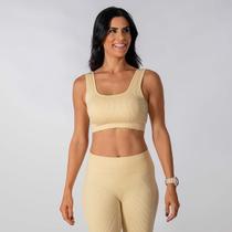 Conjunto Fitness Short E Top Alça Canelado Nude Alma Genius