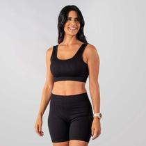 Conjunto Fitness Short E Top Alça Canelado Preto Alma Genius