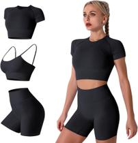 Conjunto Fitness Short e Top Sem Bojo Roupas Femininas Academia Ginástica Ciclista