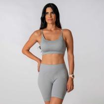 Conjunto Fitness Short Top Alça Regulavel Cinza Alma Genius