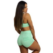 CONJUNTO FITNESS SHORTINHO EMPINA BUMBUM E TOP VERDE MENTA - Tam único CONJUNTO FITNESS SHORTINHO EMPINA BUMBUM E TOP VERDE MENTA - Tam único