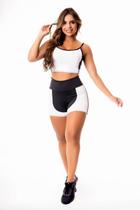 Conjunto Fitness Shorts legging com Cardaço Fake + Cropped Alcinha