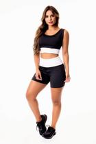 Conjunto Fitness Shorts legging com Cardaço Fake + Cropped Regata