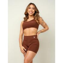 Conjunto Fitness Top Alça e Short Legging Blackout Cós Alto Feminino Liso Básico Academia