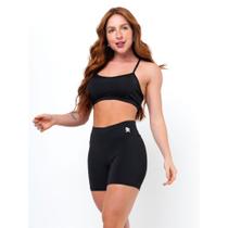 Conjunto Fitness Top Alça e Short Legging Blackout Cós Alto Feminino Liso Básico Academia
