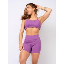 Conjunto Fitness Top Alça e Short Legging Blackout Cós Alto Feminino Liso Básico Academia - Pink Urban