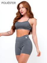 Conjunto Fitness Top Alça e Short Legging Poliamida Cós Alto Feminino Liso Básico Academia