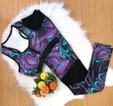 Conjunto fitness top e calça com telinha no joelho tamanho G