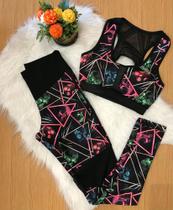 Conjunto fitness top e calça com telinha no joelho tamanho GG