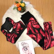 Conjunto fitness top e calça com telinha no joelho tamanho GG
