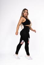 Conjunto Fitness Top e Calça Legging Academia Listra No Joelho