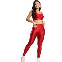 Conjunto Fitness Top e Calça New Zig 3D Bella Fiore Roupa De Academia Treino De Musculação Feminina Cor:VermelhoTamanho