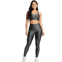Conjunto Fitness Top e Calça New Zig 3D Vekyo Roupa De Academia Treino Para Musculação Feminina Cor:CinzaTamanho:GGêne