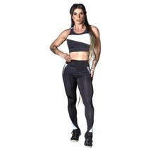Conjunto Fitness - Top Nadador + Calça Legging com recorte - Preto