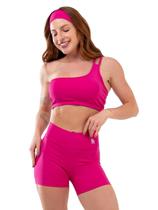 Conjunto Fitness Top Recorte Ombro Só Short Fitness Legging Poliamida Cós Alto Feminino Academia