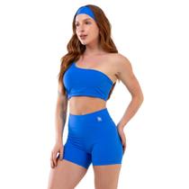 Conjunto Fitness Top Recorte Ombro Só Short Fitness Legging Poliamida Cós Alto Feminino Academia