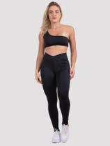 Conjunto Fitness Top Um Ombro Só e Calça Legging Transpassada Suplex Treino Academia RLC Modas